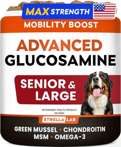 Advanced Glucosamine for Dogs w/Green Lipped Mussel, Collagen & Chondroitin - Max Strength Hip and Joint Supplement for Dogs - Joint Pain Relief - Large & Small Breed - Bacon - 120Ct