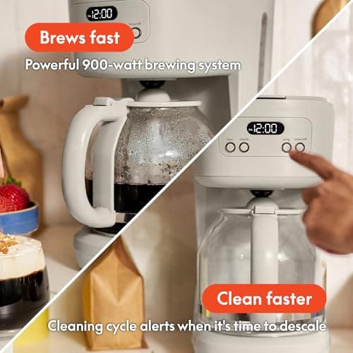 BREW 12-Cup Programmable Coffee Maker with No-Drip Glass Carafe, Oatmilk — view 3