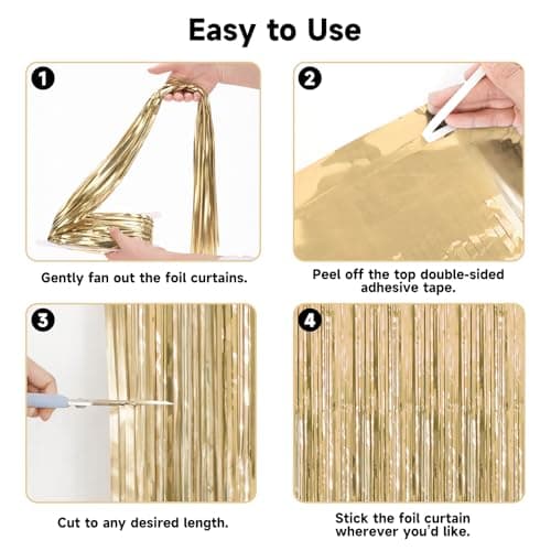 jijAcraft Champagne Gold Tinsel Foil Fringe Curtain, 3 Pack 3.2x6.5 Feet Light Gold Party Photo Backdrop for Bridal Showers Wedding Engagement Anniversary Birthday Graduation New Year’s Decorations — view 2