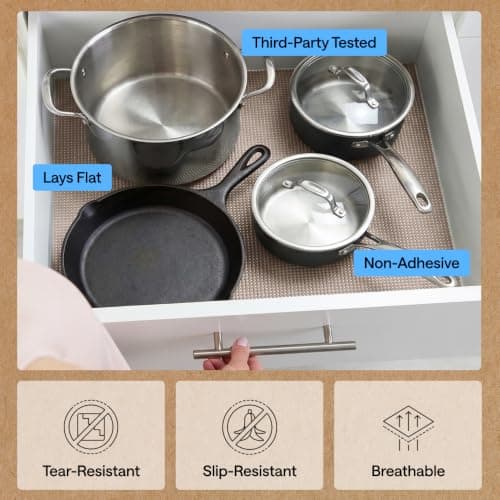GORILLA GRIP powerGRIP Drawer Shelf and Cabinet Liner, Thick Strong Hold, Non-Adhesive Liners Protect Kitchen Cabinets and Cupboard, Bathroom Drawers, Easy Install, Breathable Mat, 12" x10', Beige — view 4