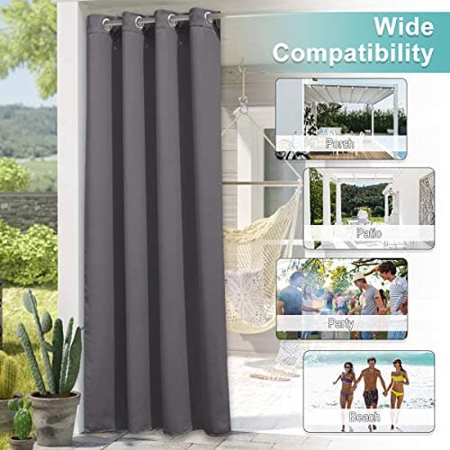NICETOWN Waterproof Blackout Outdoor Curtain Panel - Thick Sunlight/UV Ray Reducing Draperies for Gazebo/Patio/Outside Porch (W52 x L84, Grey, 1 Panel) — view 6