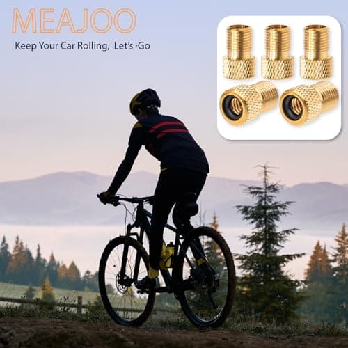 MEAJOO 2PCS Brass Presta Valve Adapter, Convert Presta to Schrader Adaptor, Inflate Tire Using Standard Pump or Air Compressor for Bikes, Motocycle and Cars(Reticulated Grain Style) — view 5