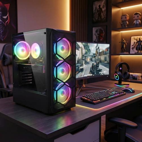 STGAubron Gaming PC Desktop Computer, Intel Core i7 up to 3.9GHz, Radeon RX 580 8G, 16G RAM, 512G SSD, WiFi 6, BT 5.0, RGB Fan x4, Windows 11 Home — view 4
