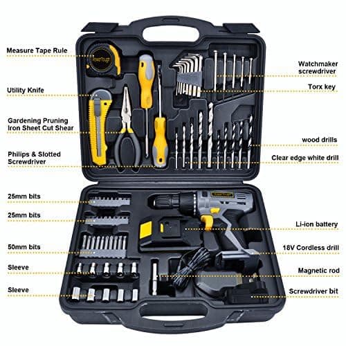 Uniteco 77pcs Power Tool Set with 18/20V Cordless Drill Electric Screwdriver Tool Kit Home Repair Set Gift Box Office House Repair Charger and Storage Case Included — view 2