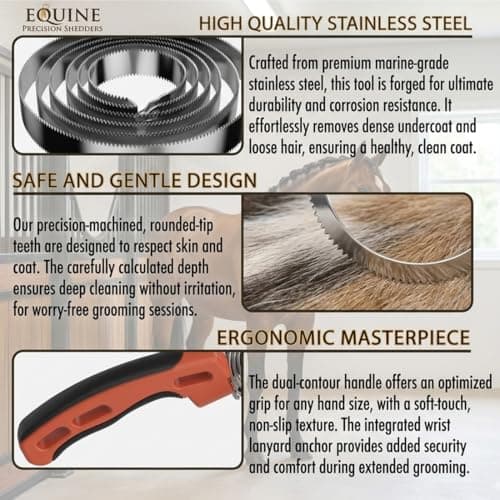 Premium Equigroomer Horse Brush & Curry Comb Set - Reversible Stainless Steel Shedding Tool for Horses, Dogs & Livestock - Ergonomic Deshedding Brush for Grooming & Bathing (1Pc) — view 2