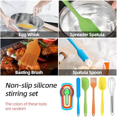 Menbyci 6 Pcs Mixing Bowls with Lids,Stainless Steel Mixing Bowls,Black Non-Slip Bottoms,Including Kitchen Utensils,Mixing Bowl Set for Kitchen Mixing Baking Prepping Cooking Serving — view 4