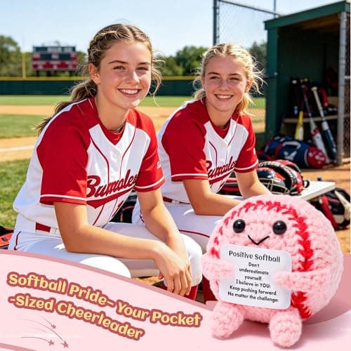 Mini Funny Positive Pink Softball Gifts for Girls, Knitted Wool Softball Crochet Toy with Positive Card, Cute Emotional Support Cheer Up Keepsake Gift for Kids Girls Women Friends Sister College — view 4