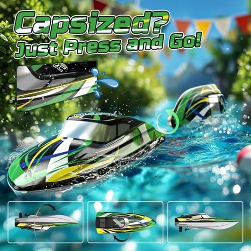 DEERC Fast RC Boat with LED Lights, 30+KM/H, High Speed Remote Control Racing Boat, Self-Righting, 2 Batteries, 24+ Mins, 2.4GHz Pool & Lake Toys for Kids & Adults — view 3
