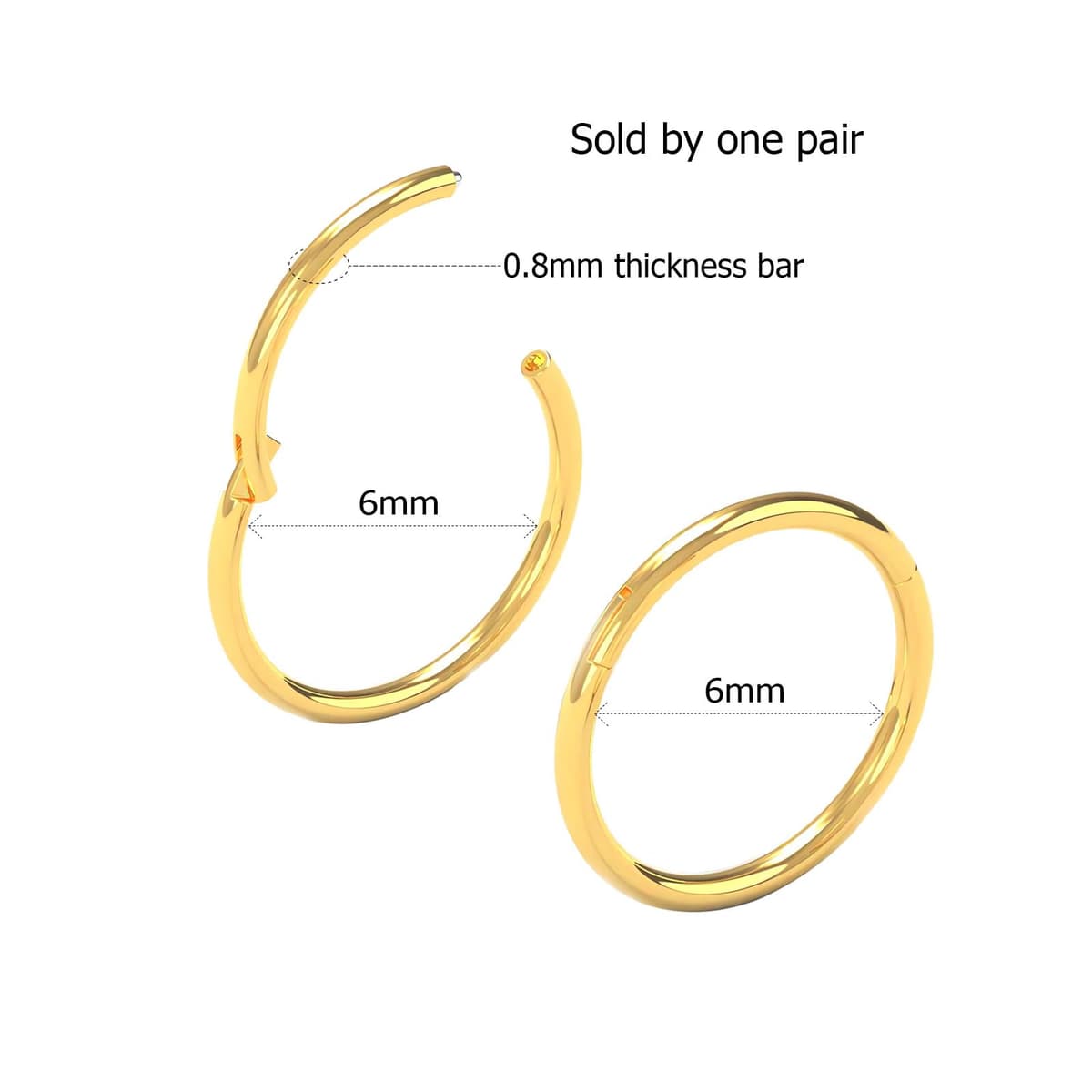 Body CAC 0.8mm/1.0mm/1.2mm/1.6mm/2.0mm/3.0mm/4.0mm/5.0mm/6.0mm Steel Hypoallergenic Clicker Hinged Nose Septum Ring Hoop with Colour Gold-Silver tone-Black-Rose gold — view 2