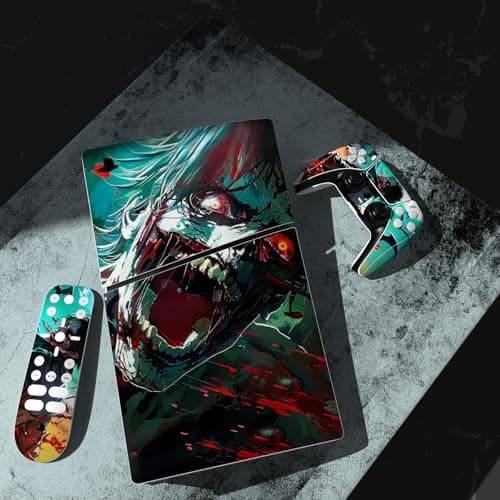 PlayVital Full Set Skin Sticker for ps5 Slim Console Digital Edition (The New Smaller Design), Vinyl Skin Decal Cover for ps5 Controller & Headset & Charging Station & Media Remote - Raging Zombie — view 3