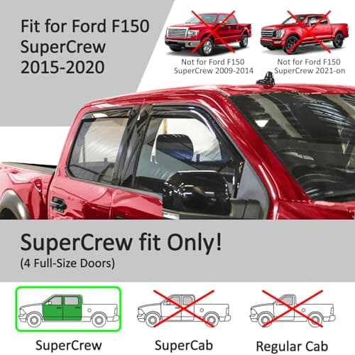Voron Glass in-Channel Extra Durable Rain Guards for Trucks Ford F150 2015-2020 SuperCrew (fit for Ford F250-F550 17-22), Window Deflectors, Vent Window Visors, 4 Pieces -200328 — view 4