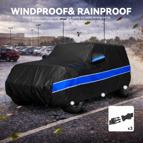 10-Layer Car Cover Compatible with Jeep Wrangler Cover Waterproof 4 Door All Weather,Sun Rain UV Dust Snow Protection,Full Exterior Car Cover with Door Zipper and Cotton Lining,Fit for CJ YJ TJ JK JL — view 3