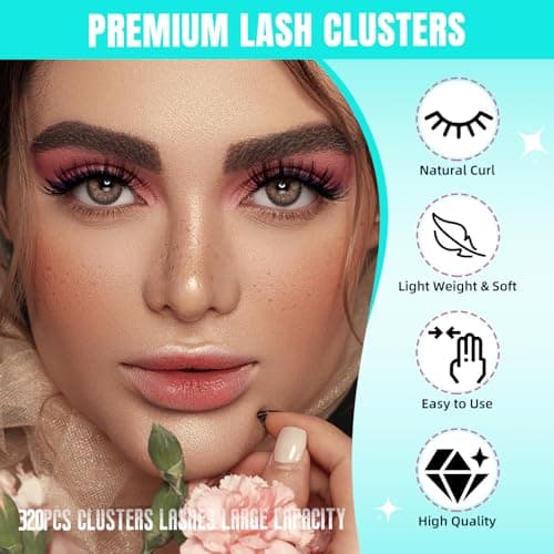 AMZGIRL Lash Clusters, 320PCS Soft Volume Lashes 50D, 9-16mm