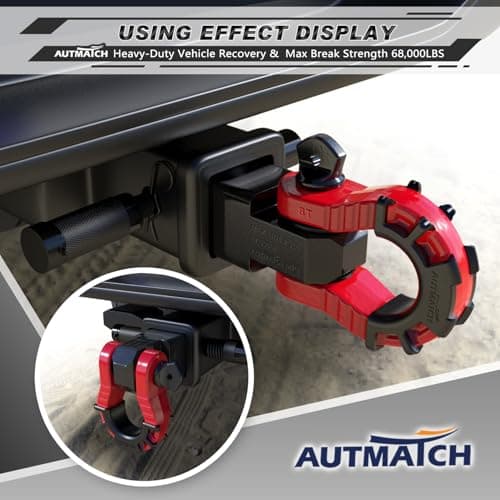 AUTMATCH Shackle Hitch Receiver 2" with 3/4" Mega D Ring Shackle and 5/8" Trailer Hitch Lock Pin, 68,000 Lbs Break Strength Heavy Duty Receiver Towing Kit for Off-Road Vehicle Recovery, Black & Red — view 7