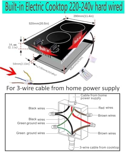 Karinear 2 Burner Electric Cooktop 12 Inch Built-in Electric Stove Top, 220v- 240v Radiant Cooktop with Residual Heat Indicator, Knob Control, Over-Temperature Protection, Hard Wire(No Plug) — view 5