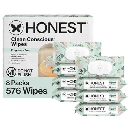 The Honest Company Clean Conscious Unscented Wipes | Over 99% Water, Compostable, Plant-Based, Baby Wipes | Hypoallergenic for Sensitive Skin, EWG Verified | Geo Mood, 576 Count