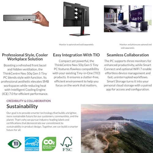 Lenovo ThinkCentre neo 50q Gen 5 Mini Desktop PC, Intel Core i5-13420H 8-Core, 8GB DDR5 RAM, 512GB SSD, WiFi 6E, Bluetooth 5.3, Dual Display, USB-C, Windows 11 Pro - Business Office Remote Work — view 6