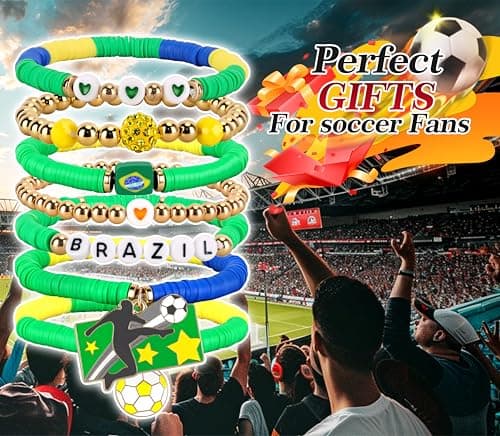 Amaiir Brazil Soccer Bracelet For Women, Game Day Mom Accessories & Outfits Sports Jewelry Fans Gifts, Charm Beaded Stretch Bracelets Essentials Team Gear — view 5