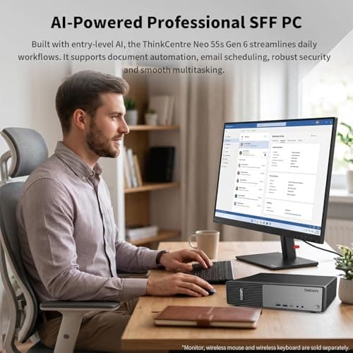 Lenovo ThinkCentre Neo 55s Business SFF Desktop, AMD Ryzen 5 220 up to 4.9 GHz, 16GB DDR5, 512GB SSD, Support 2-Monitor 4K, HDMI, DP, Wired KB & Mouse, Wi-Fi 6, Windows 11 Pro, External DVD Bundle — view 3