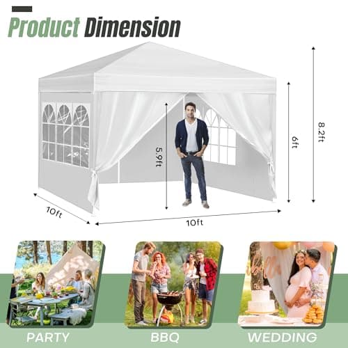 Teabelle 10x10 FT Party Canopy Tent with 4 Removable Sidewalls, Heavy Duty White Wedding Gazebo, Waterproof Outdoor Event Shelter with Portable Steel Poles, Sun Shade for Patio Lawn Garden Yard — view 4