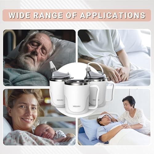 Adult Sippy Cup for Elderly, 13.5oz Spill Proof Cup with 2 Lids, White — view 5