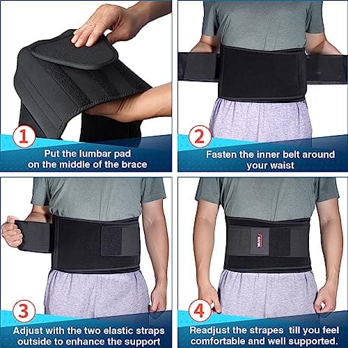 FEATOL Back Brace Support Belt-Lumbar Support Back Brace for Back Pain, Sciatica, Scoliosis, Herniated Disc Adjustable Support Straps-Lower Back Brace with Removable Lumbar Pad for Men & Women — view 5