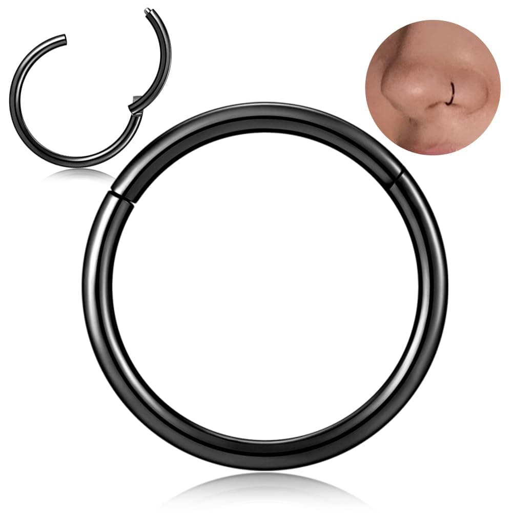 Afftiny Nose Ring Septum Hoop 20G/18G/16G/14G/12G 316L Surgical Stainless Steel Hinged Seamless Earrings, Diameter 5MM-16MM, Gold/Silver/Black/Rose Gold/Rainbow Color — view 11