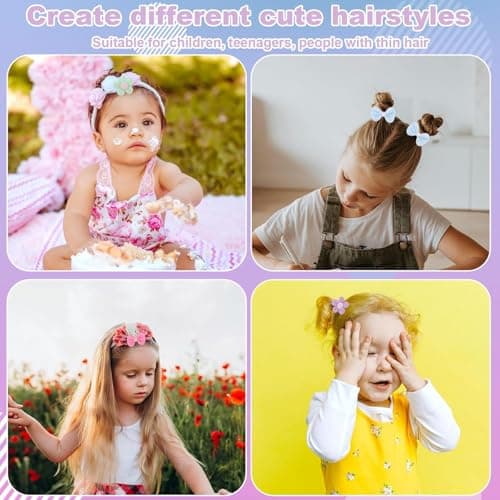 Toddler Girls Hair Ties, 24PCS Baby Flower Bows Hair Tie Cute Elastic Scrunchies, Seamless Ponytail Holders, Little Girls Hair Accessories for Thick Hair, Candy Colors — view 4