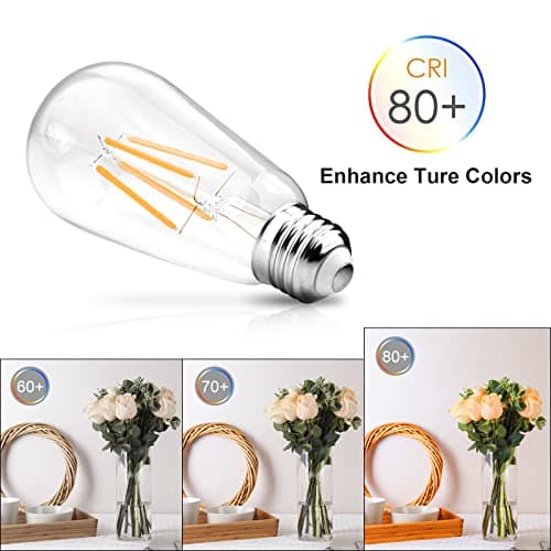Ascher Vintage LED Edison Bulbs, 6W, Equivalent 60W, Non-Dimmable, High Brightness Warm White 2700K, ST58 Antique LED Filament Bulbs with 80+ CRI, E26 Medium Base, Clear Glass, Pack of 4 — view 5