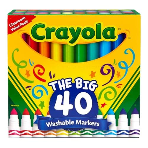 Crayola Ultra Clean Washable Markers (40ct), Teacher School Supplies for Kids, Broad Line Colored Markers, Art Marker Set, Ages 3+