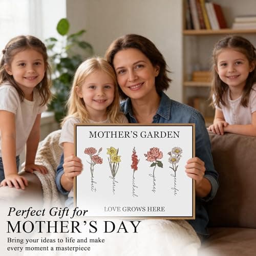 PARONA Personalized Mothers Day Gifts for Mom Custom Birth Month Flower Canvas Wall Art Customized Mothers Day Birthday Gifts for Mom Grandma Wife