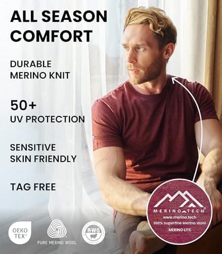 Men's Merino Wool Tee Lightweight Base Layer Undershirt (X-Large, Navy) — view 3