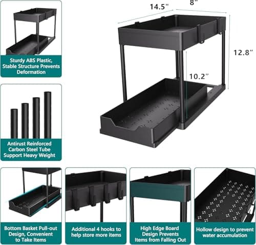 2-PACK Under Sink Organizers and Storage with Sliding Drawer, 2-Tier Bathroom Under Sink Shelf Rack,Multi-Functional Cabinet Storage Space Saver For Kitchen/Bathroom/Bedroom/Office. — view 5