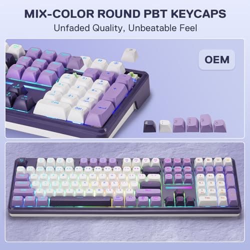 Redragon K745 PRO Wireless Gasket RGB Gaming Keyboard, 108 Keys Mechanical Keyboard w/Extra 4 Hotkeys, Hot-Swap Socket, 5-Layer Noise Dampening, See-Through Round PBT Keycaps, Mint Mambo Switch — view 7