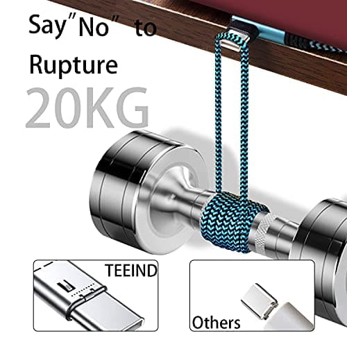 Teeind USB Type C Cable 2.1A Fast Charging: [90 Degree/6ft/3Pack] Nylon USB C Cord Right Angle Compatible with Samsung Galaxy S23/S22/9/Note 10, USB C Charger-Blue/Magenta/Purple — view 6