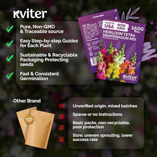 KVITER 1,500 Tetra Mix Snapdragon Seeds (Antirrhinum Majus) – Heirloom & Tall Snap Dragon Mix, Annual Flower Garden Seeds, Cut Flower Seeds for Planting – Ideal for Outdoor Garden & Containers — view 4