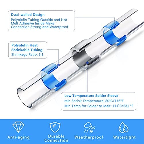 Kuject 120PCS Solder Seal Wire Connectors Kit, Self-Solder Heat Shrink Butt Sleeve Connector Waterproof Insulated Electrical Butt Splice Wire Terminals for Marine Automotive Boat Truck Wire Joint — view 5