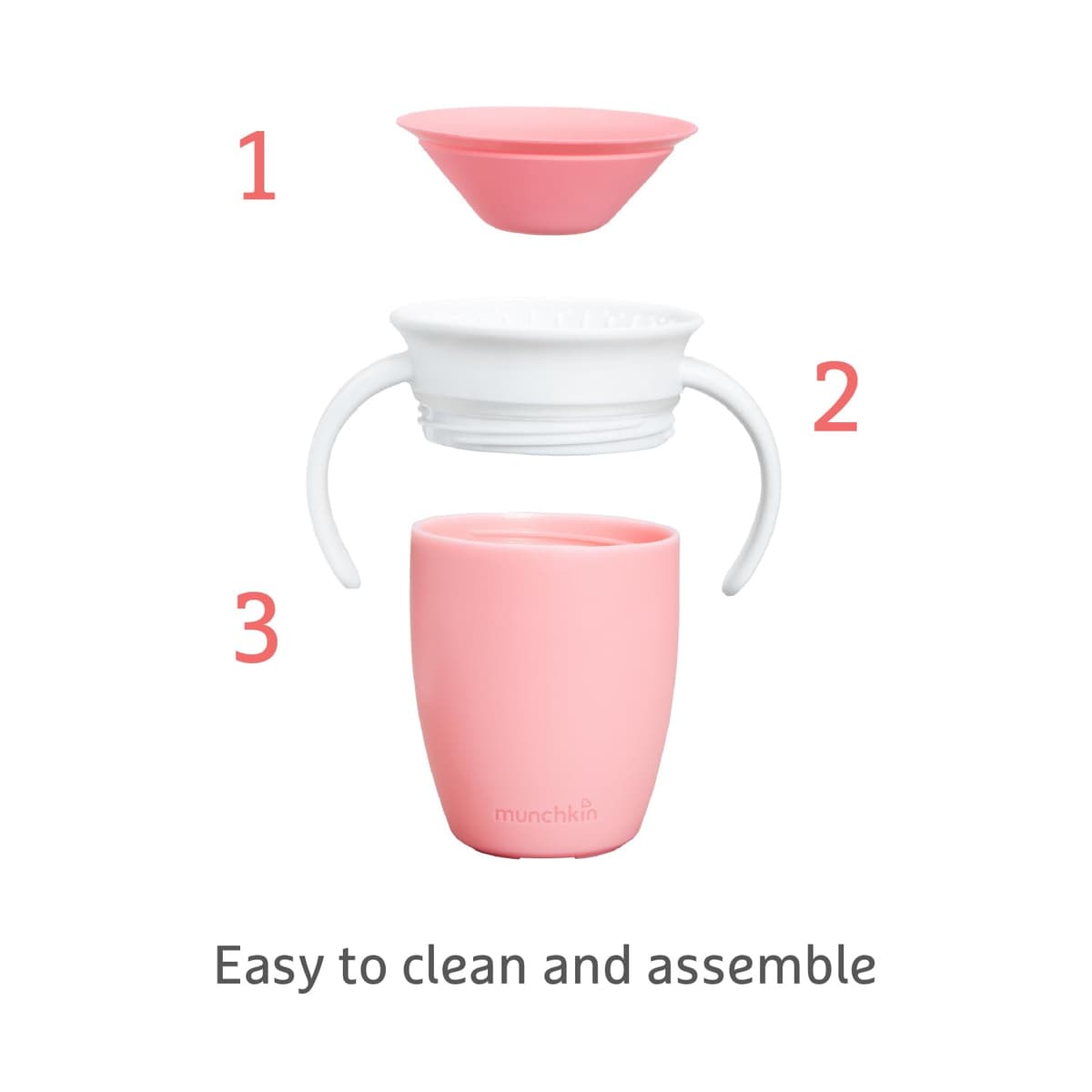 Munchkin Miracle 360 Sippy Cup | Trainer Toddler Cup | BPA Free Baby & Toddler Cups w.Handles | Non Spill | Dishwasher Safe Baby Cup | Leakproof | 6+ Months | 7oz/207ml | 2 Pack |Pink/Purple — view 4