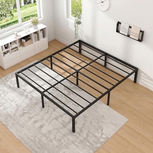 NEW JETO Metal Bed Frame,Queen Size Bed Frame with Storage Space,Heavy Duty Sturdy Mattress Foundation,Easy Assembly,No Box Spring Needed, Black,14 Inch,Queen — view 6