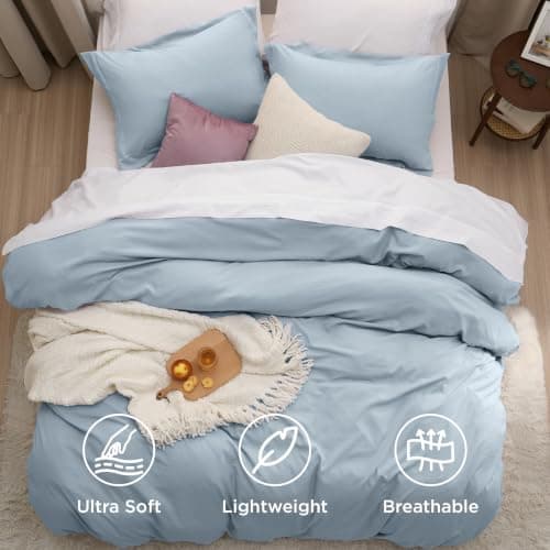 Bedsure Celestial Blue Duvet Cover King Size - 3 Pieces Prewashed Cotton-Like Polyester Extra Soft Bedding Set, Includes 1 Duvet Cover 104x90 Inches with Zipper Closure & 2 Pillow Shams, No Comforter — view 3
