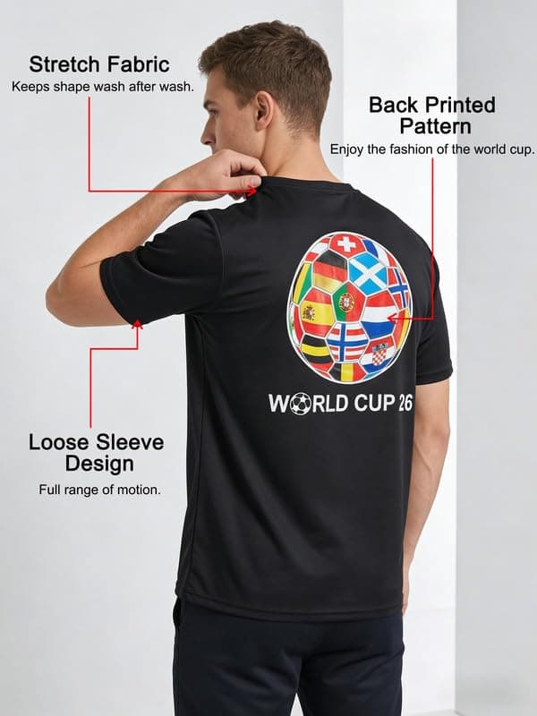 Mens T-Shirts World Cup 2026 Merchandise Funny Football Shirts Summer Short Sleeve Crew Neck Tops Loose Tees Casual Blouse Training Hiking Workout Athletic Tee Black — view 4