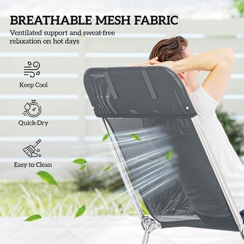 Outsunny Outdoor Lounge Chair, Portable Adjustable Reclining Seat Folding Chaise Lounge Patio Camping Beach Tanning Chair Bed with Pillow, Dark Grey — view 4