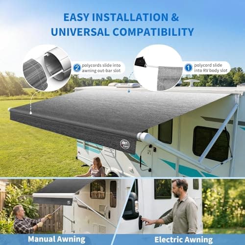 19.5oz Heavy Duty RV Awning Fabric Replacement, 5-Layer Rip-Stop No-Hole Vinyl Awning, Waterproof UV-Resistant RV Canopy for Camper, Trailer & Motorhome, Universal Fit 17FT (Fabric 16'2") — view 5