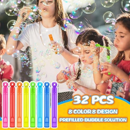 Goodie Bags Stuffers for Kids Party, 32 Pack Mini Neon Bubble Wands for Party Favors Supplies in Gift Box, Classroom School Reward, and Pinata Filler Toys, Birthday Decorations, Small Halloween Treats — view 5