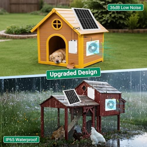 Solar Exhaust Fan with 24000mAh Battery, 25W 8" Solar Powered Fan for Run Day/Night Use, 3200 RPM High-Speed Low Noise Waterproof Ventilation Fan for Chicken Coops, Greenhouses, Garages & Sheds — view 3