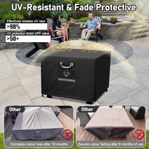 QH.HOME Fire Pit Cover Square Super Waterproof, 32" L x 32" W x 24" H Outdoor Firepit Table Cover 600D Strong Tear Resistant, UPF 50+ Fire Pit Cover Fading Resistant for Square Fire Pit - Black — view 5