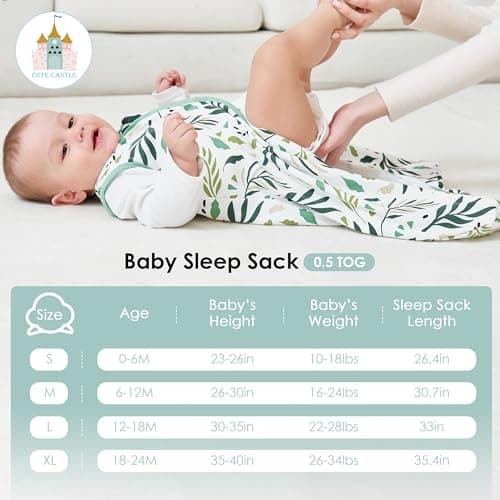 Cute Castle Baby Sleep Sack 0-6 Months - Lightweight 100% Cotton 2-Way Zipper TOG 0.5 Infant Wearable Blanket, Newborn Essentials Toddler Sleep Clothes (3 Pack Green) — view 2