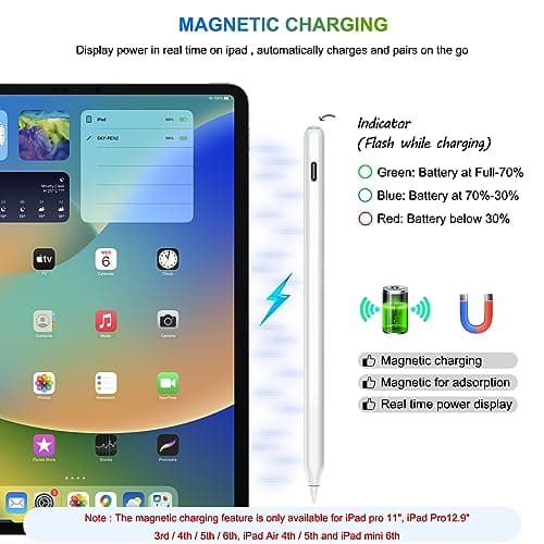 HATOKU Pencil 2nd Generation for Apple iPad, iPad Pencil with Magnetic Wireless and USB-C Fast Charging, Palm Rejection, Tilt Sensitivity, Stylus Pen for iPad 6-11, Air M3/M2/5/4, Mini 6/5, Pro M5/M4 — view 2