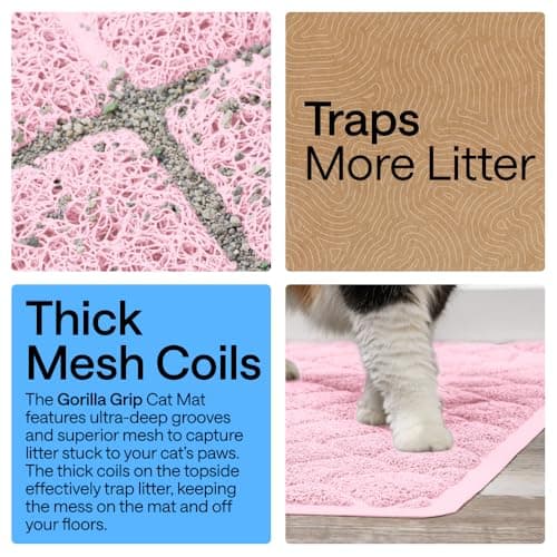 GORILLA GRIP Cat Litter Box Mat, 35x23, Water Resistant Kitty Litter Trapping Mat, Textured Backing, Easy to Clean, Less Waste and Clean Floors, Kitten Supplies for Indoor Cats, Soft on Paws, Lt Pink — view 2