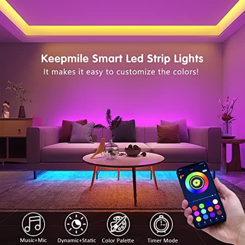 Keepsmile 100ft Led Strip Lights (2 Rolls of 50ft) Bluetooth App Control Led Lights Strip with Remote Music Sync Color Changing RGB Led Lights for Bedroom Room Home Christmas Decor (Lumiere Led 30M) — view 3